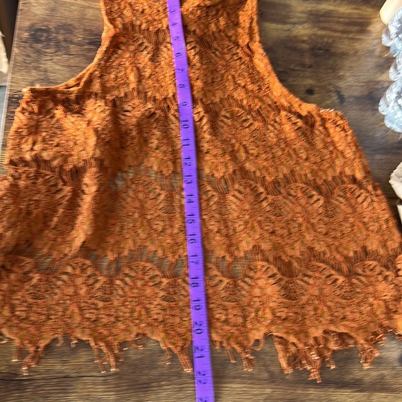 Lace Open Back Crop Top Women Size Large Sleeveless Burnt Orange Blouse - Picture 13 of 15